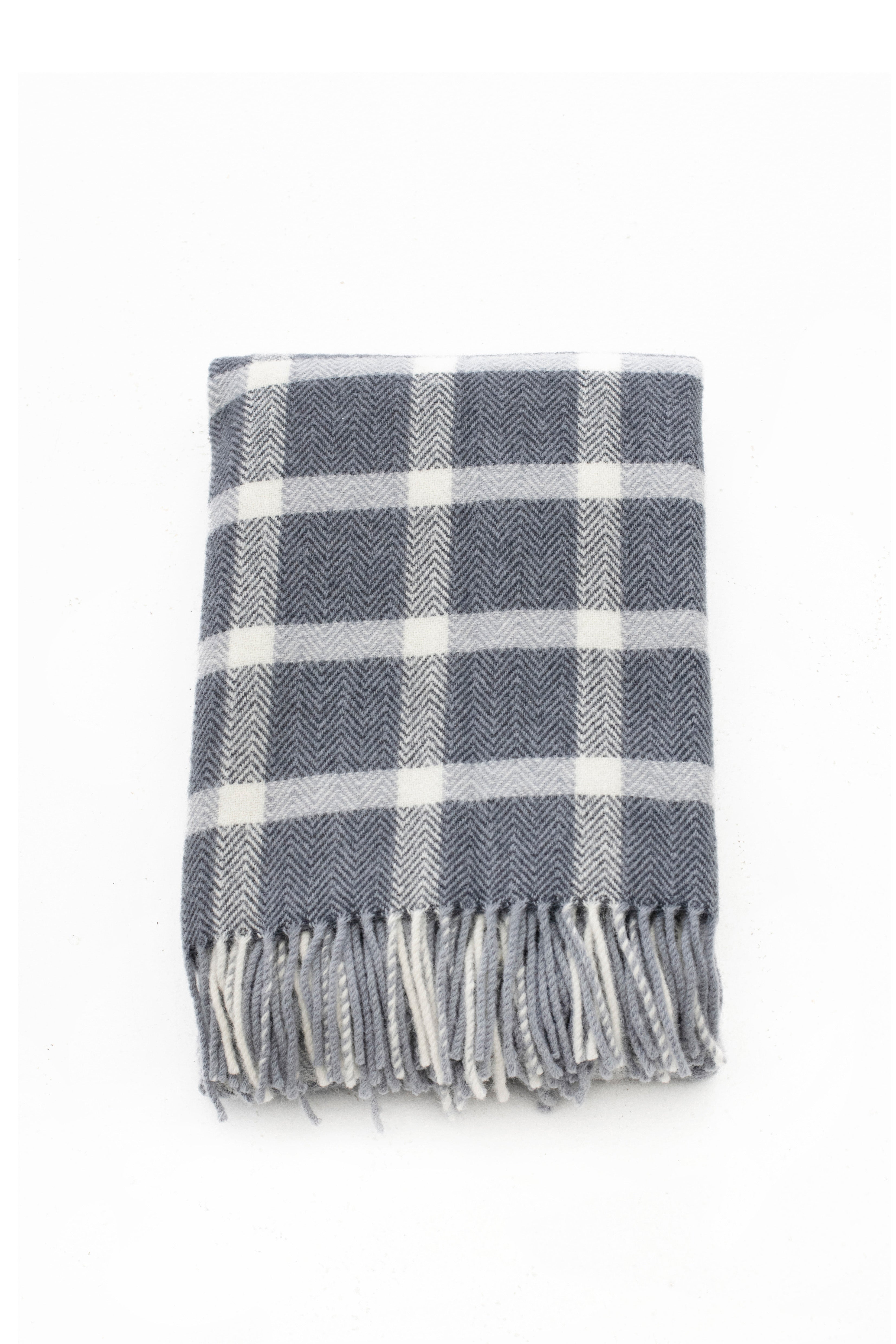 Palliser Ridge - Lambswool Throw Small Herringbone Check - Slate Grey
