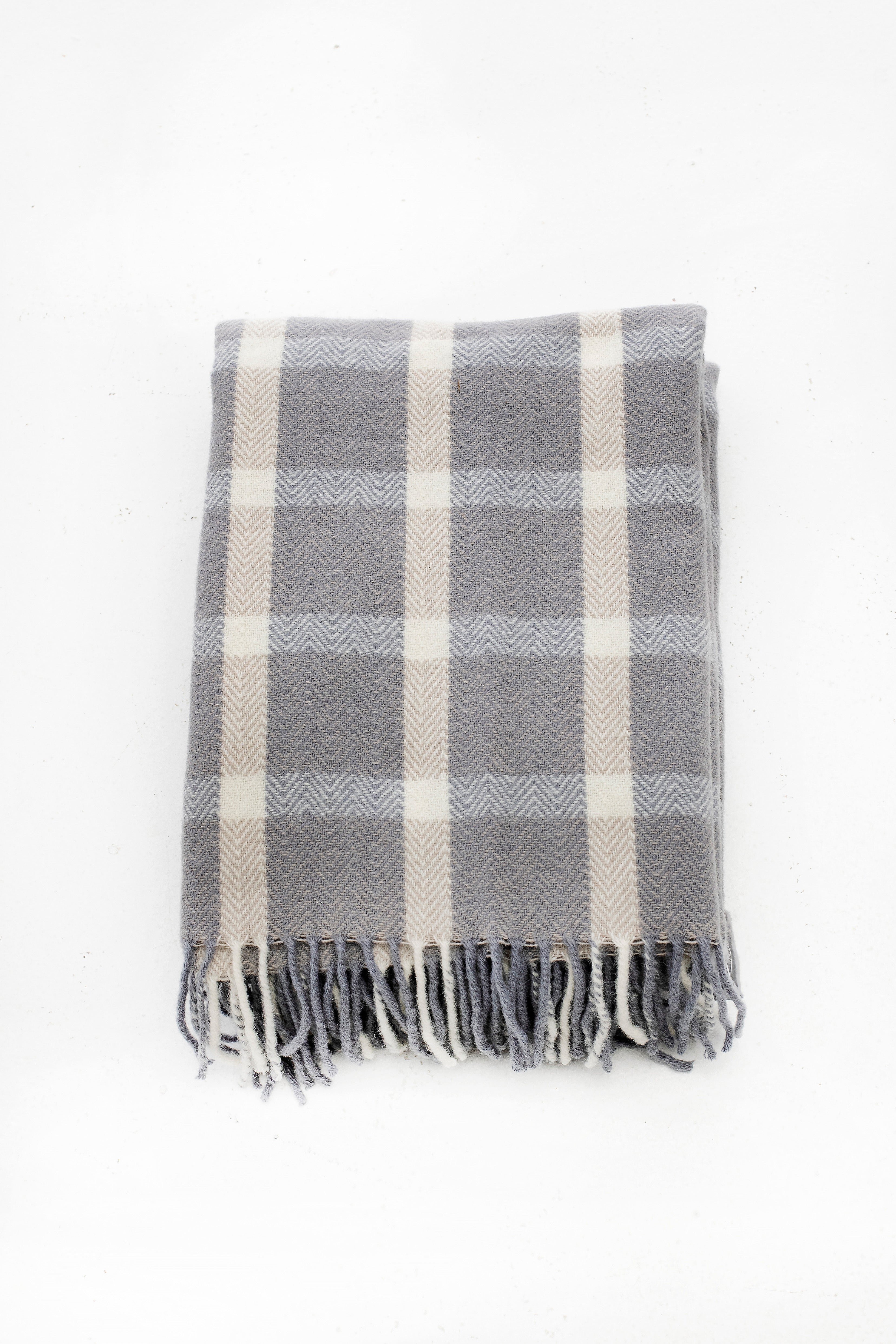Palliser Ridge - Lambswool Throw Small Herringbone Check - Dove Grey